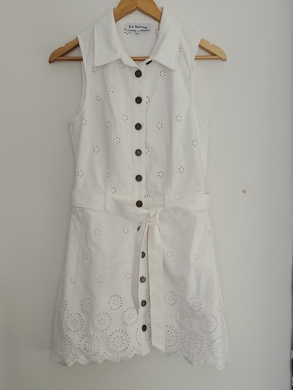 En Saison White Eyelet Tie-Waist Mini Dress